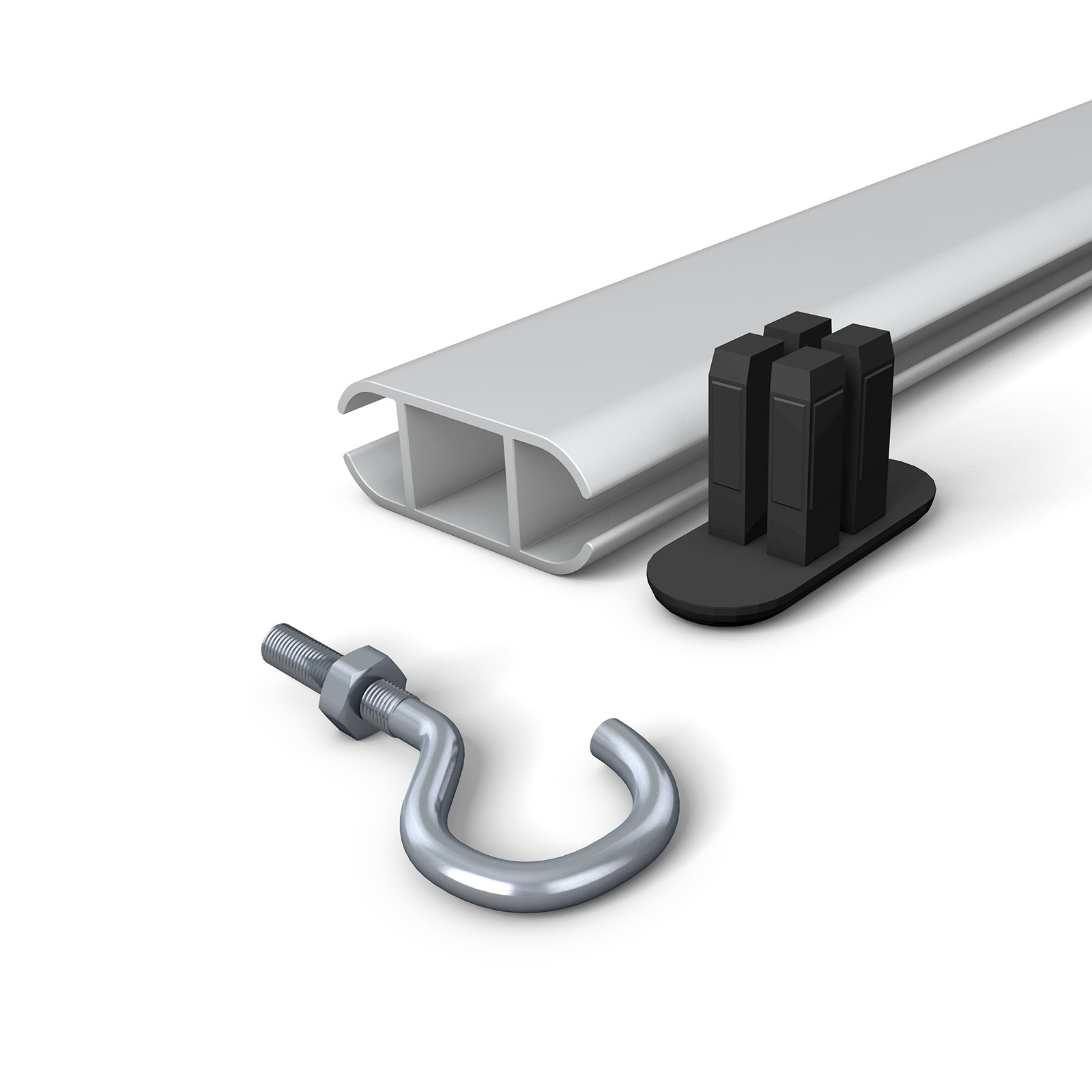 Aluminum keder profile anodized, 17 x 44 mm, including hook screws and profile end caps