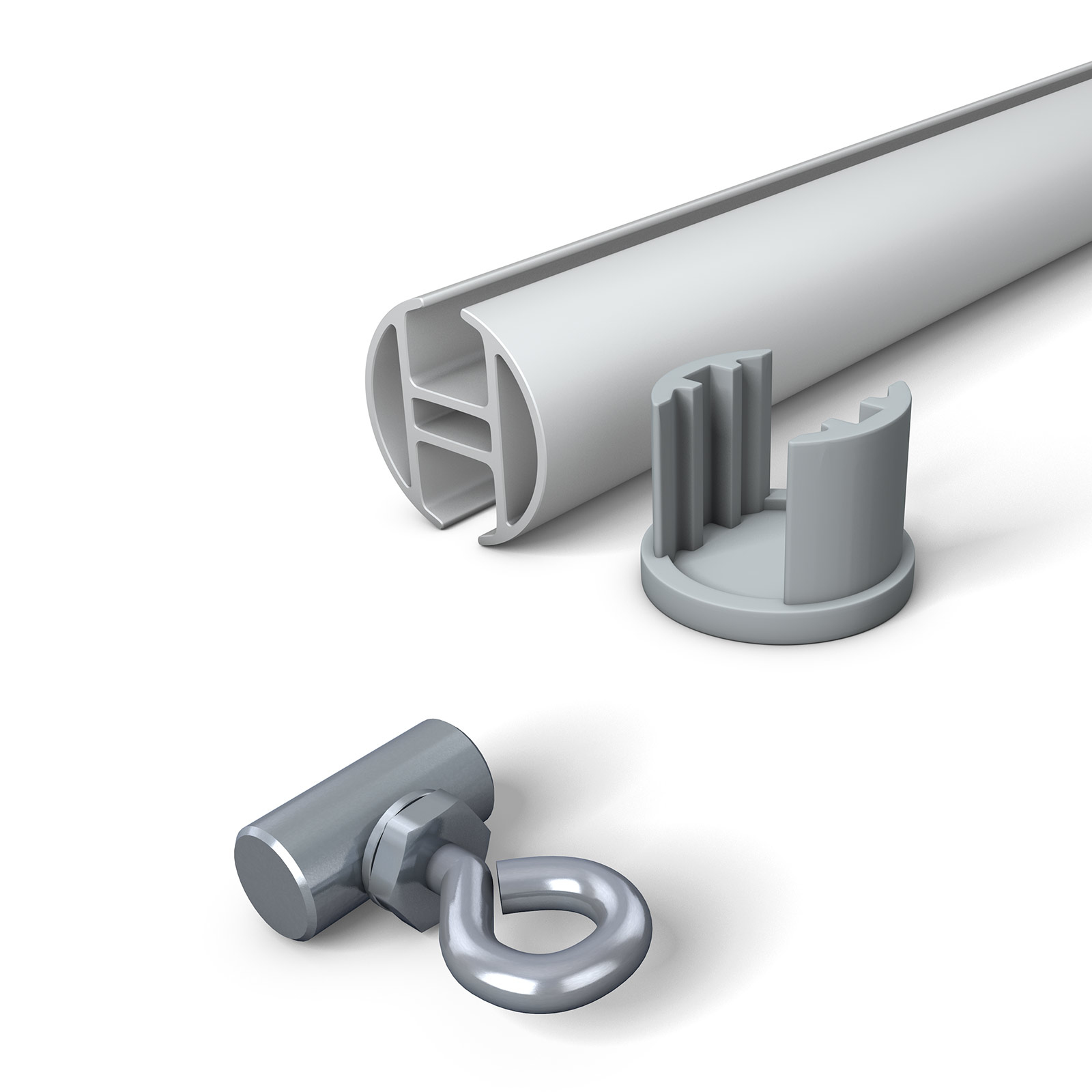 Aluminum keder profile anodized, ø 30 mm, with eyelet screws
