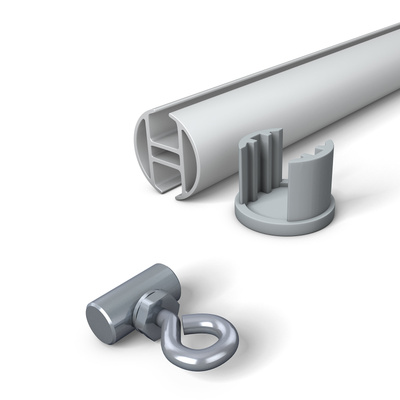 Aluminum anodised keder profile ø 30 mm, with eyebolts 