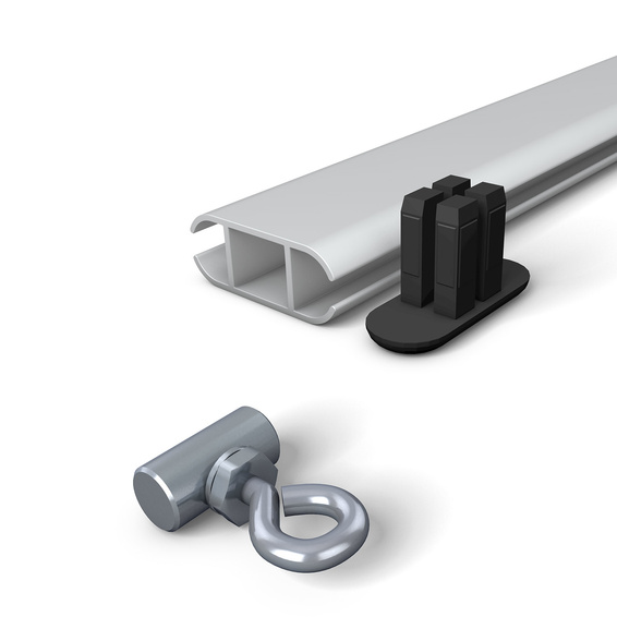 Aluminum keder profile anodized, 17 x 44 mm, including eyelet screws and profile end caps