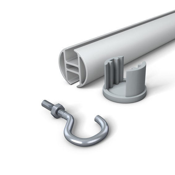 Aluminum keder profile anodized, ø 30 mm, including hook screws and profile end caps