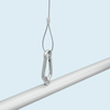 Hanging detail: Eye bolt and stainless steel cable with carabiner hook