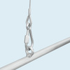 Hanging detail: Eye bolt and wire suspension cable with screw carabiner