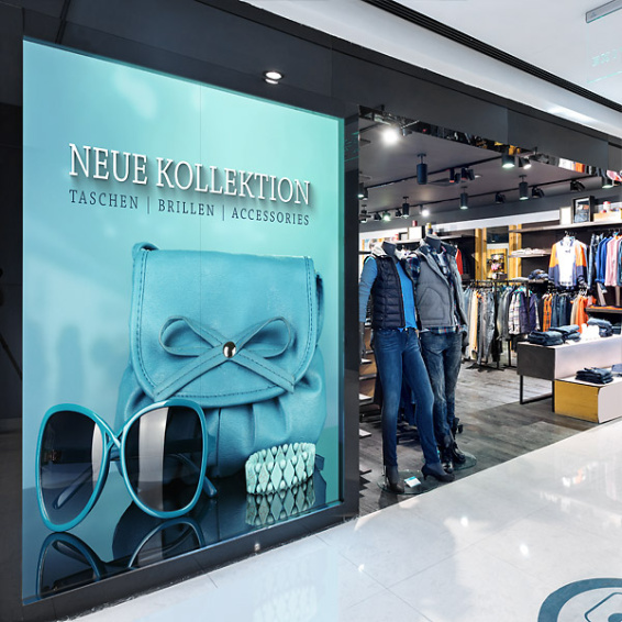 XXL window advertising made from rear-glass stickers in portrait format