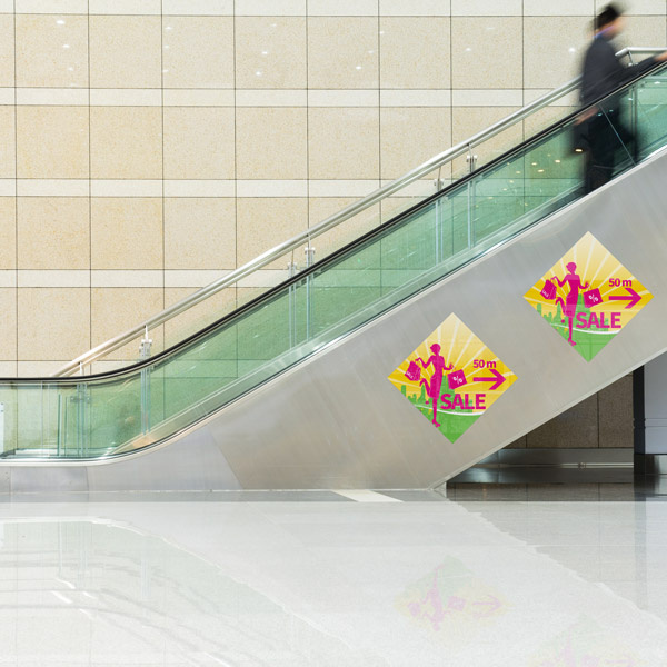 Printed stickers as mobile signposts in shopping centers