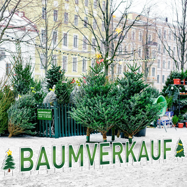 Lettering TREE SALE with metal rods