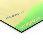 Printed aluminum composite panel, brushed gold, with white print