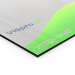 Printed aluminum composite panel, brushed silver, with white print