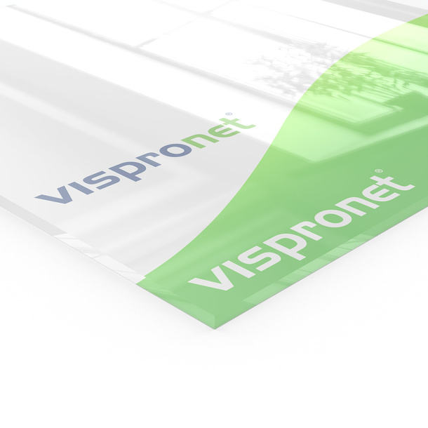 Printed acrylic glass panel without white underprint