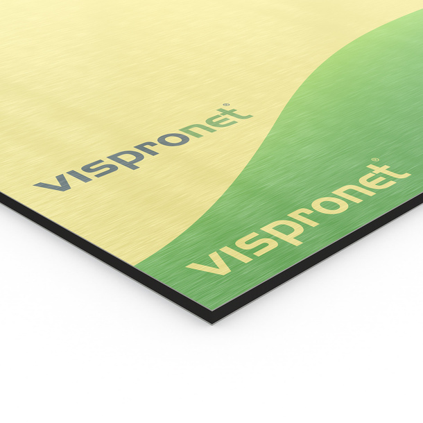 Printed aluminum composite panel, brushed gold, without white underprint