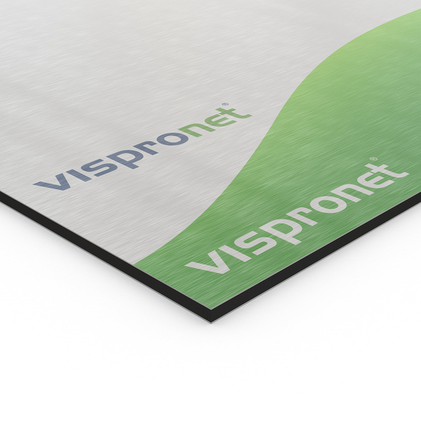 Printed aluminum composite panel, brushed silver, without white underprint