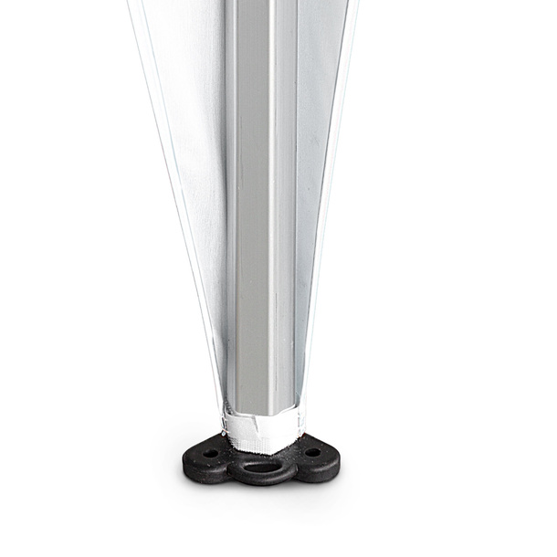 Lower attachment of the corner banners to the tent pole using hook-and-loop tape