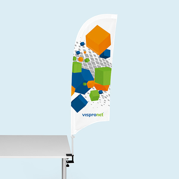 Tisch-Klemmhalter mit Bowflag® Basic mit konkaver Unterkante, Größe XS