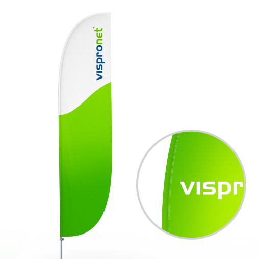 Bowflag® convex, hemstitch printed - approx. 10% more advertising space 