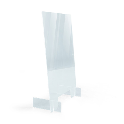 Mobile sneeze guard made of clear acrylic glass