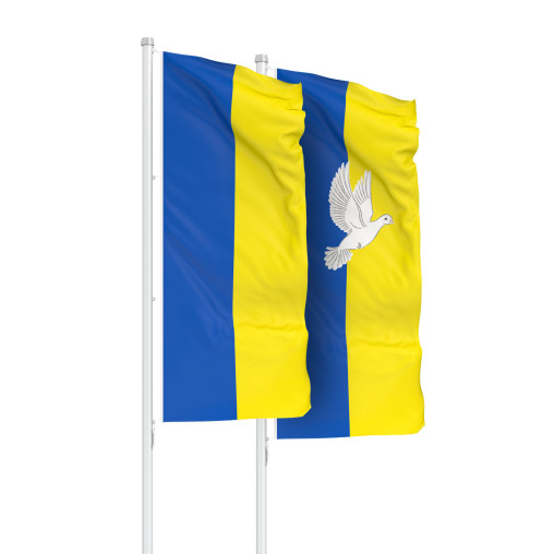National flag of Ukraine and flag in colours of Ukraine with dove of peace 