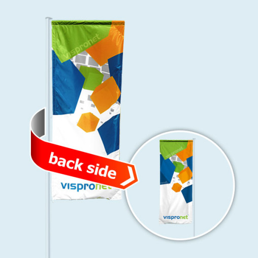 Double sided flag for banner arms, same image front and back