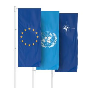 EU / Nato / UN flags in portrait format with sleeve for banner arm