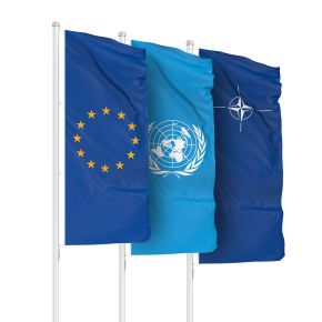 EU / Nato / UN flags in portrait format
