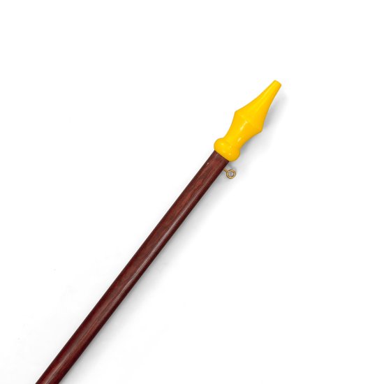Flagpole, dark wood, length 250 cm, with yellow finial and brass eyelet