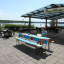 Beer tables with table cloths and matching bench design