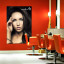 Decorative textile poster with metal tubing in hair salon