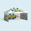 Folding tent with individually printed tent roof and 3 solid walls
