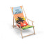 Wooden deck chair with armrests and printed neck pillow