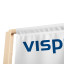 Banner display, wood  - detailed view of the top edge, wooden bar for insertion