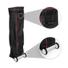 Trolley made of fabric, with handle and sturdy wheels for easy transport.