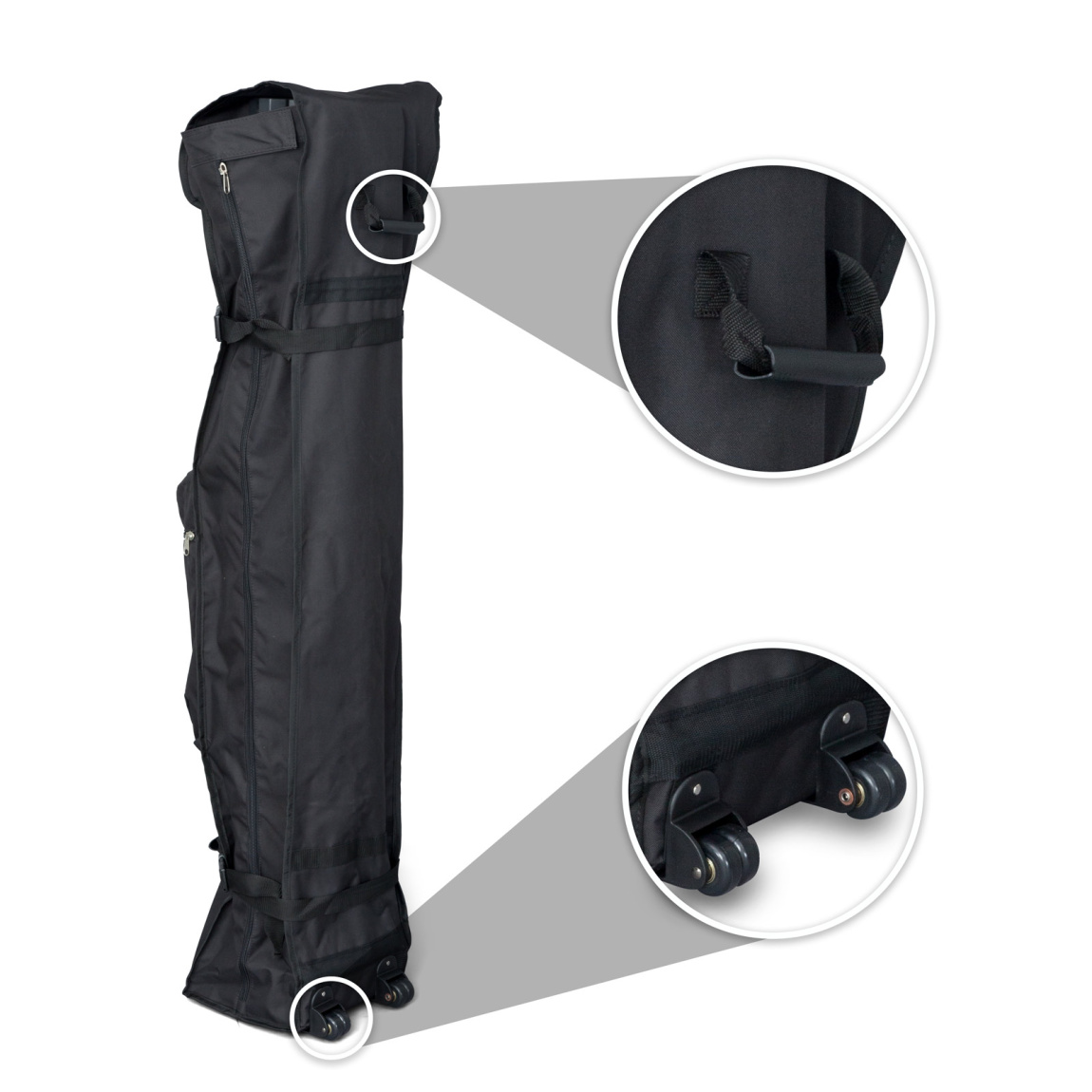 Trolley made of fabric, with handle and 2 wheels for easy transport.