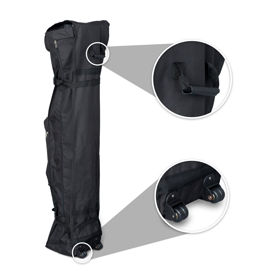 Trolley made of fabric, with handle and 2 wheels for easy transport.