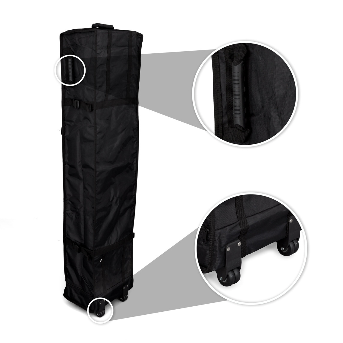 Trolley made of fabric, with handle and 2 wheels for easy transport.