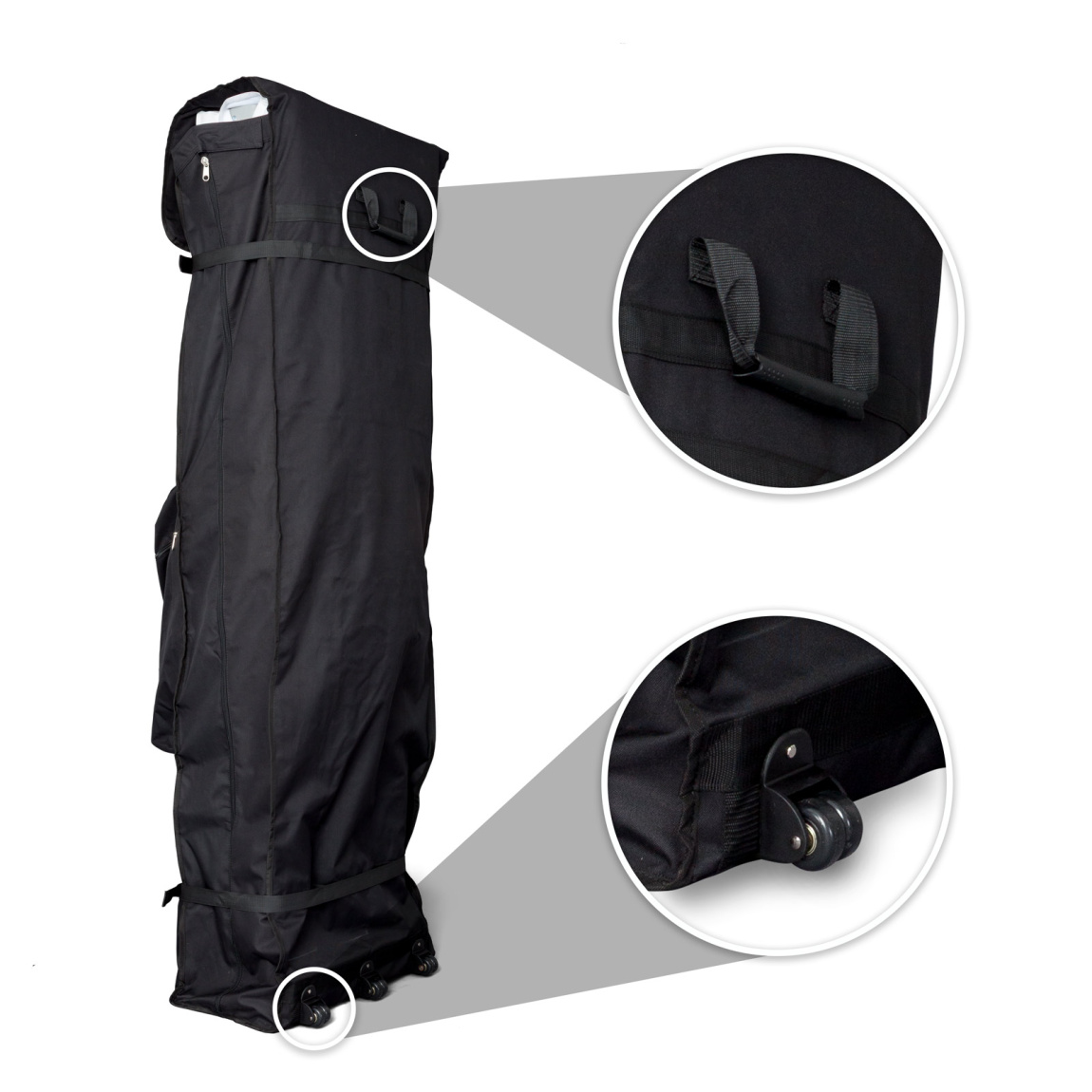 Trolley made of fabric, with handle and 3 wheels for easy transport.