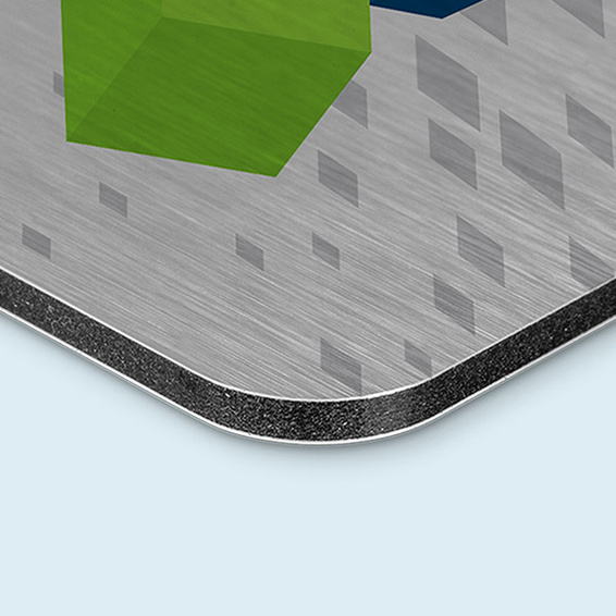 Advertising signs made of aluminum composite panels, silver, rounded corners