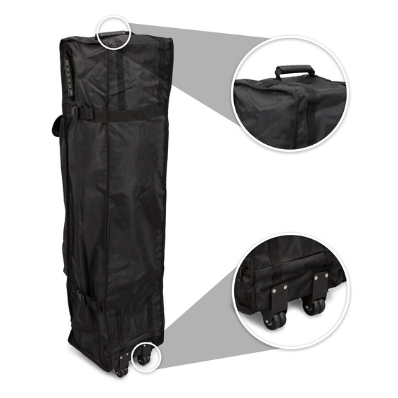 Trolley made of fabric, with handle and 2 wheels for easy transport.