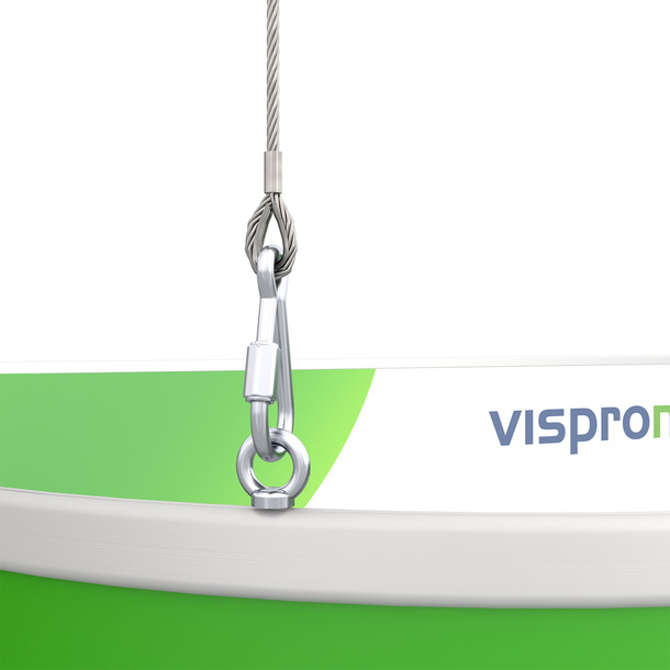 Detail: BGV C1-compliant suspension (eye bolt with wire suspension cable)