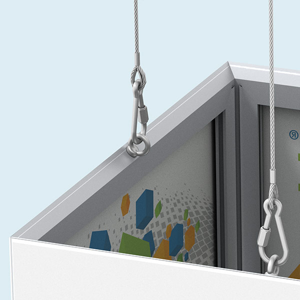 Detail: Suspension with eye bolt and wire suspension cable for 4 & 5 side surfaces