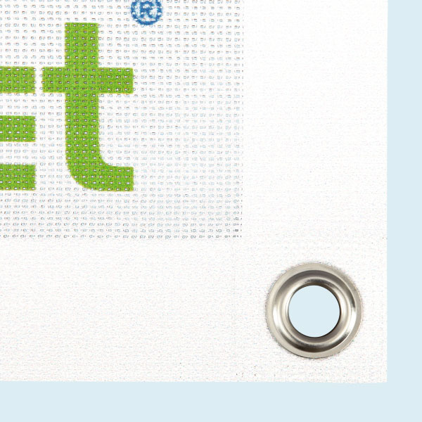 Mesh banner, version: edge-reinforced and with eyelet ø 16 mm