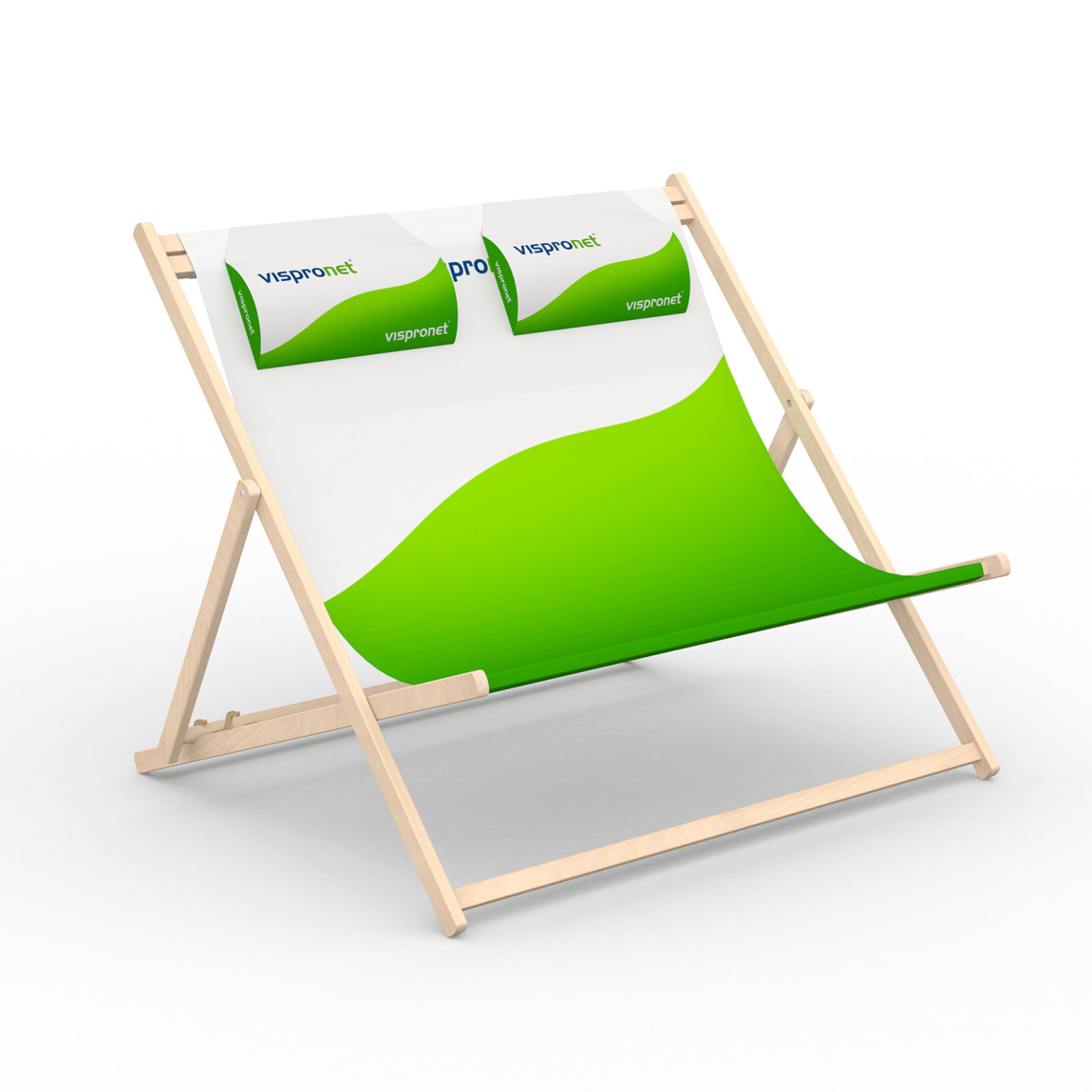 Wooden deck chair with 2 neck cushions (optional selection)