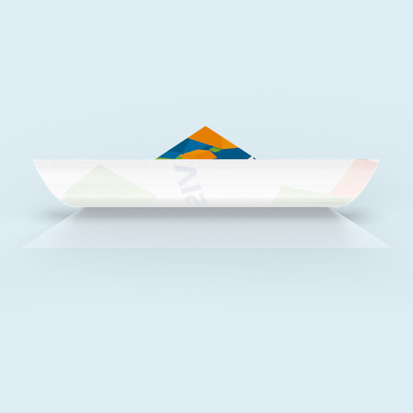 Front side with design, unprinted areas, and white back side