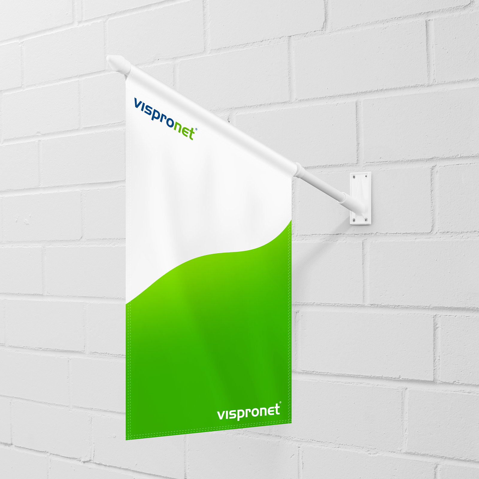 Ice flag textile, straight lower edge, size 46 x 52/64 cm, flag holder 75°