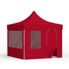 Pop up tent 3x3 m with 1 solid wall, 2 walls with panoramic windows and 1 wall with door and window, red