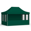Pop up tent 3x4,5 m with 1 solid wall, 1 half-height wall and 2 walls with windows, green