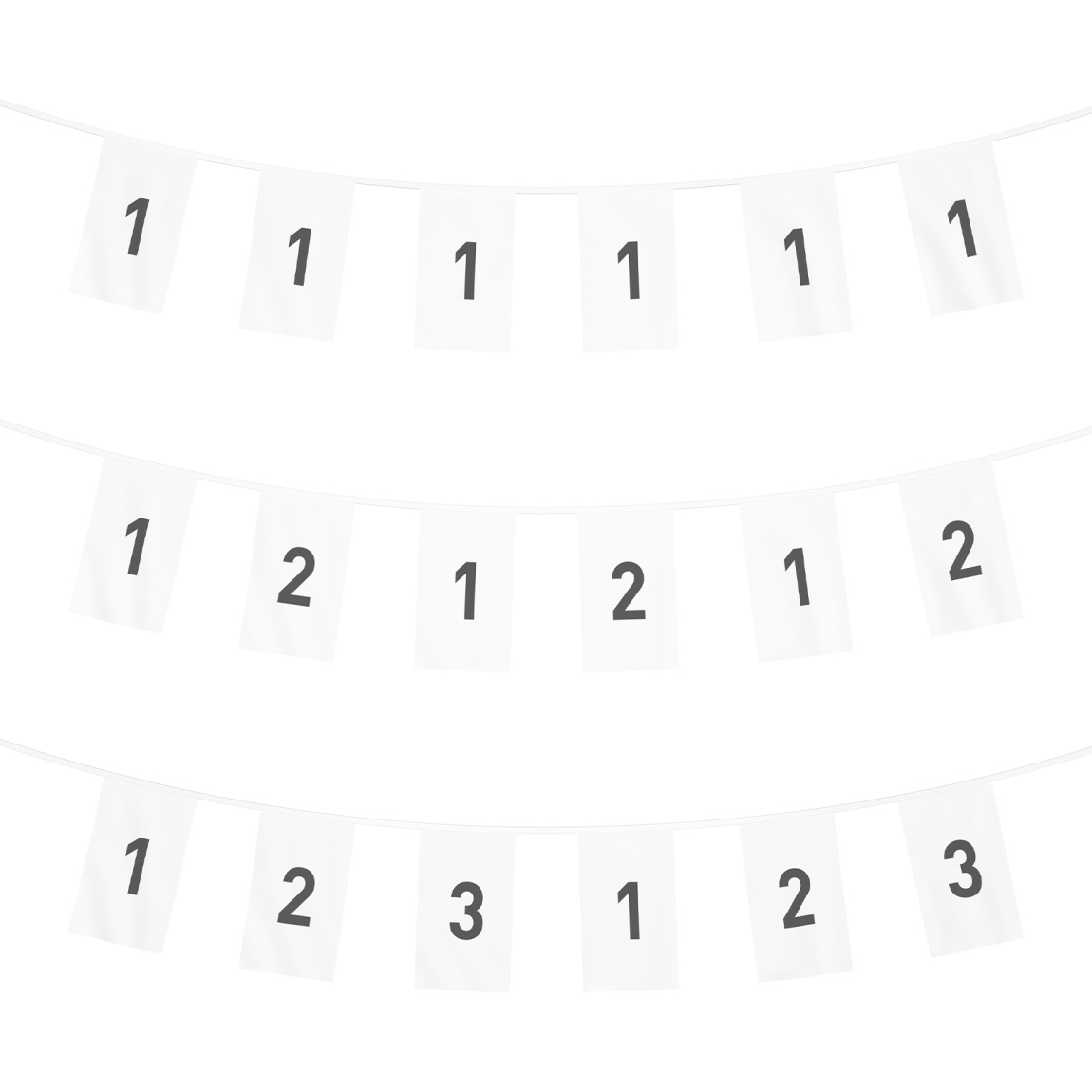 Bunting with flags - overview 1 motif, 2 motifs or 3 motifs in alternation