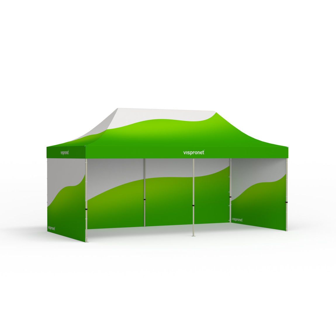 Basic pop-up tent with custom printed canopy and 3 solid walls