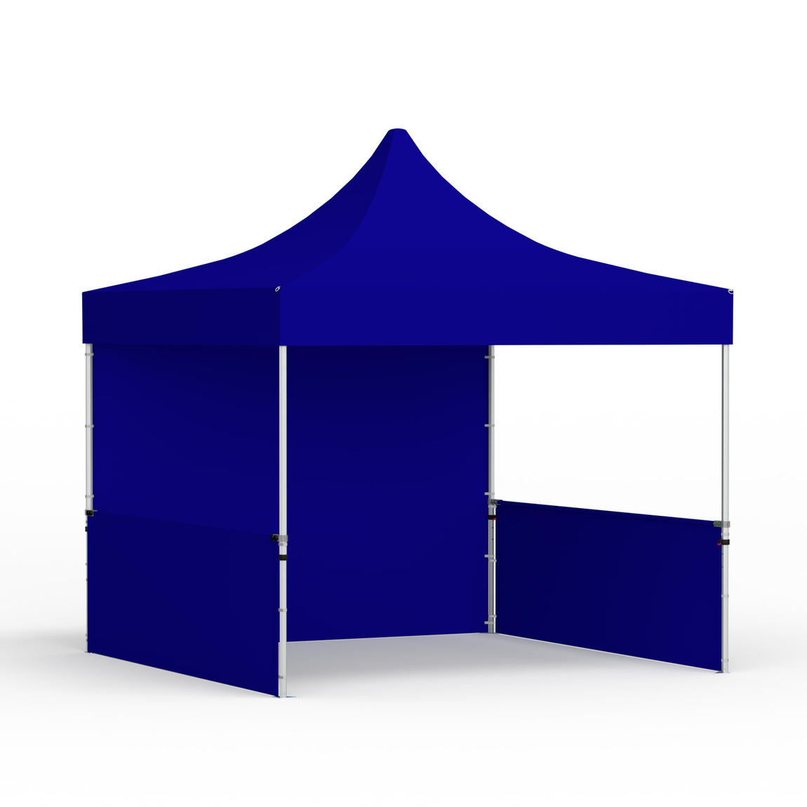 Pop up tent 3x3 m with 1 solid wall and 2 half-height walls, blue