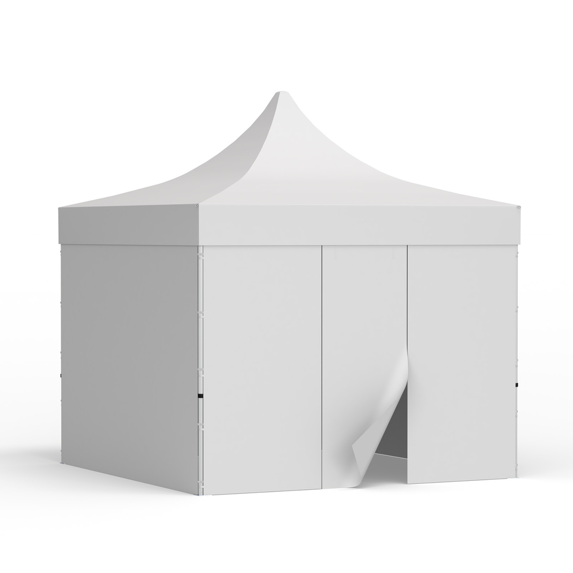 Pop up tent 3x3 m with 3 solid walls and 1 wall with a door, white