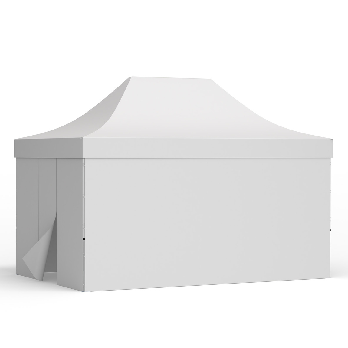 Pop up tent 3x4,5 m with 3 solid walls and 1 wall with a door, white