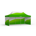 Basic pop-up tent with custom printed canopy and 3 solid walls